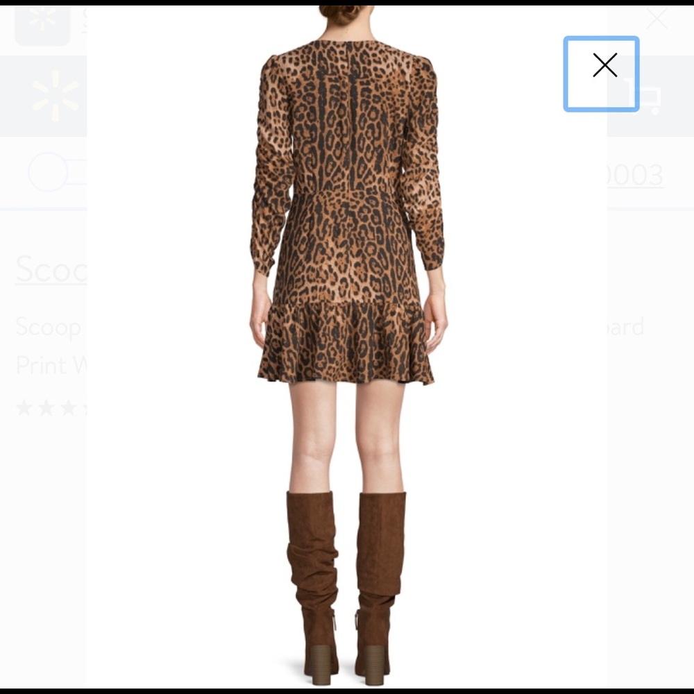 Scoop Leopard Ruched Sleeve Ruffle Dress - Picture 2 of 6
